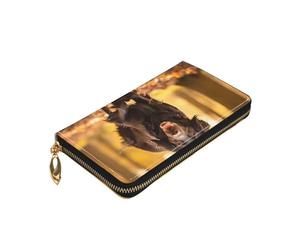 Longzehao Trotting Flat Coated Retrievers Paw Print Premium Leather Zip Around Wallet for Men and Women Checkbook Cover RFID Blocking