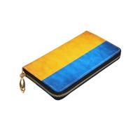 LONGZEHAO Ukrainian flag Print Premium Leather Zip Around Wallet for Men and Women Checkbook Cover RFID Blocking
