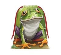 Longzehao Ultra soft velvet fabric Cartoon frog Print Christmas drawstring present Bag,Multipurpose gifts bags