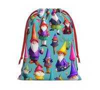 Longzehao Ultra soft velvet fabric Colorful Gnomes Print Christmas drawstring present Bag,Multipurpose gifts bags