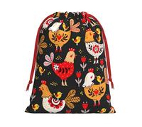 Longzehao Ultra soft velvet fabric Cute Rooster Chickens Print Christmas drawstring present Bag,Multipurpose gifts bags