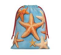 Longzehao Ultra Soft Velvet Fabric Drawstring Blue Background Starfish Print Christmas Present Bag, Multifunctional Gifts Bags.