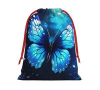 Longzehao Ultra Soft Velvet Fabric Drawstring Blue Starry Butterfly1 Print Christmas Present Bag, Multifunctional Gift Bags.