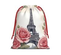 Longzehao Ultra Soft Velvet Fabric Drawstring Eiffel Tower Rose Flower Print Christmas Present Bag, Multifunctional Gift Bags.