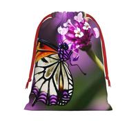 Longzehao Ultra Soft Velvet Fabric Drawstring Purple Plum Butterfly Print Christmas Present Bag, Multifunctional Gifts Bags.