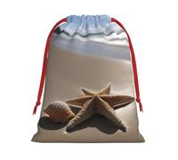 Longzehao Ultra Soft Velvet Fabric Drawstring Starfish Seashell Sandy Beach Print Christmas Present Bag, Multifunctional Gifts Bags.