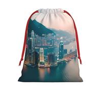 Longzehao Ultra soft velvet fabric Hong Kong Print Christmas drawstring present Bag,Multipurpose gifts bags
