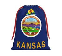 Longzehao Ultra soft velvet fabric Kansas State Flag Print Christmas drawstring present Bag,Multipurpose gifts bags