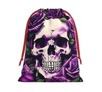 Longzehao Ultra soft velvet fabric many Purple Rose Skull Print Christmas drawstring present Bag,Multipurpose gifts bags