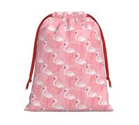 Longzehao Ultra soft velvet fabric Summer Flamingo Palm Leaves Print Christmas drawstring present Bag,Multipurpose gifts bags