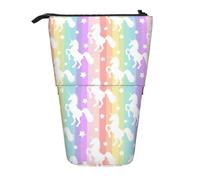 Longzehao Unicorns On Colorful Stripes Print Telescopic Pencil Bag Pen Holder Pop Up Storage Case,Standing Portable pen Case, Black, One Size