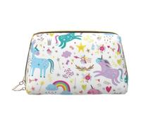 Longzehao Unicorns Pink Print Leather zipper makeup bag Cosmetic Pouch Travel Organizer Toiletry Clutch, White, One Size