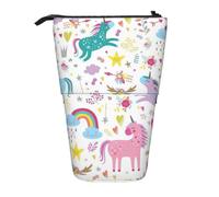 Longzehao Unicorns Pink Telescopic Print Pencil Case Pen Holder Pop Up Storage Case Standing Portable Pencil Case, Black, One Size, Black, One Size