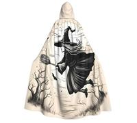 Longzehao Unisex Halloween Witch Flying Print Adult Hooded Cloak,Decoration Cloak,Cosplay Costumes,Halloween Hoodie Robe.