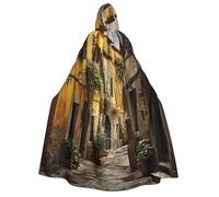 Longzehao Unisex Italian Old Street Print Adult Hooded Cloak,Decoration Cloak,Cosplay Costumes,Halloween Hoodie Robe.