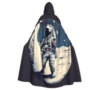 Longzehao Unisex robes capes Adult Astronaut on The Moon Print Hooded Cloak for Cosplay Halloween Carnival Costumes