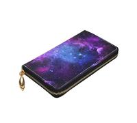 Longzehao Universe Galaxy Star Space Print Premium Leather Zip Around Wallet for Men and Women Checkbook Cover RFID Blocking