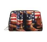 Longzehao US Flag Cowboy Boots Leather Makeup Bag with Zipper - White, One Size, white, One Size
