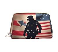 Longzehao US Military Soldiers Patriotic Memorial Day Print Leather zipper makeup bag Cosmetic Pouch Travel Organizer Toiletry Clutch, White, One Size
