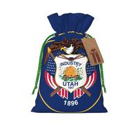 Longzehao Utah Flag Print Christmas Drawstring Gift Bags,Gift Wrapping Bag for Xmas Holiday Birthday Party