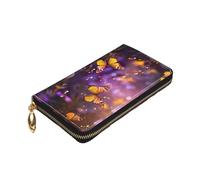 Longzehao Violet-Gold Butterflies3 Print Premium Leather Zip Around Wallet for Men and Women Checkbook Cover RFID Blocking