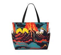 Longzehao Volcano Print Large Beach Bag for Women Waterproofes Sandproof Beach Tote Bags Foldable Pool Bag