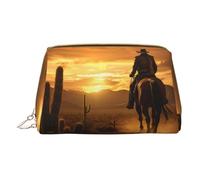 Longzehao West Desert Cactus with Cowboys Riding Horses 2 Print Leather Zipper Makeup Bag Cosmetic Pouch Travel Organizer Toiletry Bag Clutch, White, One Size, Color: White., One Size, Colour: white.,