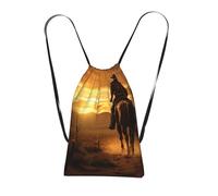 Longzehao West Desert Cactus with Cowboys Riding Horses2 Print Drawstring Backpack,String Backpack Storage bag for Gym Traveling Sport Beach Swim