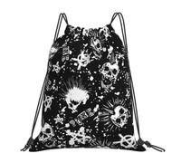 Longzehao White Punk Skull Print Drawstring Backpack Sports Gym Beach Sack Yoga Dance Cinch Bag for Women Men