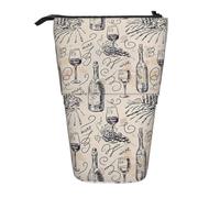 Longzehao Wine and Winemaking Winery Grape Field Print Telescopic Pencil Bag Pen Holder Pop Up Storage Case,Standing Portable pen Case, Black, One Size