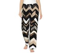 LONGZEHAO Womens Black White Tan Zigzag Print Flannel Pajama Sleep Pant,Drawstring Lounge Soft Sleep Pants with Pockets, Black, Large