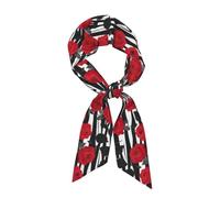 Longzehao Women's Hair Scarf,Fashions Satin Black White Stripes Red Rose Flowers Print Silk Scarf for Costume Accessory(3.1 x 46.9 in), Black, One Size, Black, One Size
