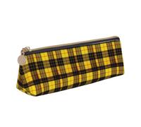 Longzehao Yellow Gray Black Plaid Print Leather Pencil Pouch Cosmetic Makeup Bag Pen Office Stationerys Markers Case