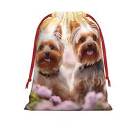 Longzehao Yorkie Floral3 Print Drawstring Gift Bags For Christmas,Holiday Gift Wrapping Bag Assorted Sizes