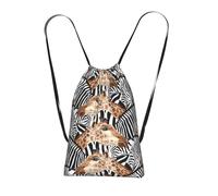 Longzehao Zebra and Giraffe Print Drawstring Backpack,String Backpack Storage bag for Gym Traveling Sport Beach Swim