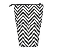 Longzehao ZigZag Stripe Print Telescopic Pencil Bag Pen Holder Pop Up Storage Case,Standing Portable pen Case, Black, One Size
