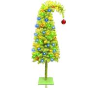 Longzhuo 1.5m (5ft) Crooked Neck Christmas Tree - Whimsical Artificial Christmas Trees with Red Bauble Topper, 50 LED Lights and Sturdy Metal Base for Indoor/Outdoor Holiday Decor