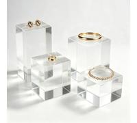 Longzhuo 4 PCS Acrylic Cube Display Stands,Transparent Display Blocks,Solid Base Frames In 4/6/8/10cm With Colorful Luminous Pads, Photography Props For Jewelry,Perfume