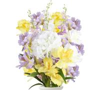 Longzhuo 7 Bundles Artificial Flowers for Indoor Outdoor Decoration, Mixed Colors Rose Fake Bouquets, UV Resistant Plastic Faux Daisy Silk Flowers Plants for Garden/Wedding/Hanging Baskets/Grave (A)