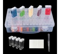 Longzhuo Diamond Art Storage, 64 Bead Storage Box, Seed Box with 112pcs Label Stickers and Tweezers, Diamond Painting Accessories for Beads and Small Items