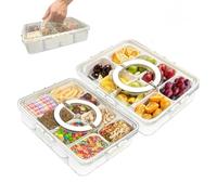 Longzhuo Divided Serving Tray with Lid and Handle, Portable Food Storage Container, Snack Tray 8 Removable Compartment Box Clear Organizer for Veggie, Candy, Fruit, Snacks
