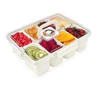 Longzhuo Divided Serving Tray with Lid and Handle, Portable Food Storage Container, Snack Tray 8 Removable Compartment Box Clear Organizer for Veggie, Candy, Fruit, Snacks