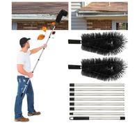 Longzhuo Gutter Cleaning Brush - 3.1m/10.1Ft 8-Section Extendable Telescopic Poles Roof & Window Cleaner Tool, Hard & Soft Dual Bristle Heads for Leaves, Debris, Moss, Spider Webs (Black)