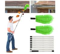 Longzhuo Gutter Cleaning Brush - 3.1m/10.1Ft 8-Section Extendable Telescopic Poles Roof & Window Cleaner Tool, Hard & Soft Dual Bristle Heads for Leaves, Debris, Moss, Spider Webs (Green)