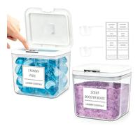 Longzhuo Laundry Pods Storage Containers with Pop-up Lid, 2.5L 2 Pack | Clear Plastic Organizer Box with Scoop & Labels, Multi-Use Detergent Holder for Washing Pods, Scent Beads, Powder