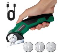 Longzhuo Rechargeable Electric Box Cutter, Cardboard Cutter Electric Scissors for Cutting Fabric, Carpet, Leather, Plastic, Safety Lock & LED Light, Cordless Powerful Shears with 3 Blades (Green)
