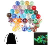 LongZYU Pack of 40 Glass Marbles Colourful Mixed Marble 16 mm Includes 20 Glass Marbles Glow in the Dark Luminous Marbles and 20 Decorative Marbles Colourful for Children Marble Games Marble Run
