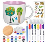 LongZYU Paint Your Own Mug Set, Paint-a-Mug Kit, Pottery Kit Includes Mugs, for Adults Ceramic Painting Includes Mugs, Brushes and Painting Inspiration Guide (Pink)