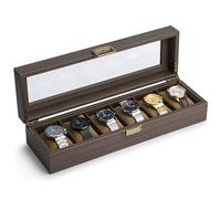 Lonian Solid Wood Watch Box, Watch Case for Men 5 Slots Wood Storage Watch Case Organizer with Glass Display Top Exquisite and Durable