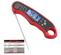 Lonicera Digital Meat Thermometer with Foldable Drilling, Backlight and Calibration, Waterproof and Instant Reading, for Kitchen, Eating, Cooking, Baking, Sugar, Liquid (Red)
